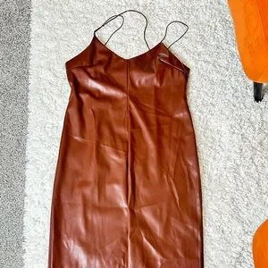 Shein Brown Leather Dress Plus Size SHEIN SXY Plus Size Women's Pleated  Elastic Faux Leather Dress